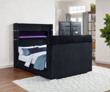 Tisdall Wingback TV Bed with Motorized Lift & Flame Visualizer - Black Corduroy, Queen & King – view 5