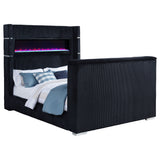 Tisdall Wingback TV Bed with Motorized Lift & Flame Visualizer - Black Corduroy, Queen & King – view 6