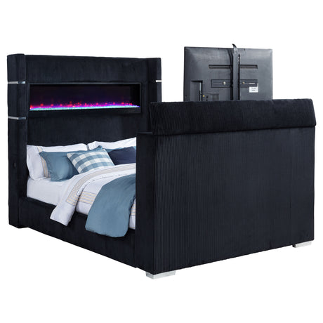 Tisdall Wingback TV Bed with Motorized Lift & Flame Visualizer - Black Corduroy, Queen & King – view 7