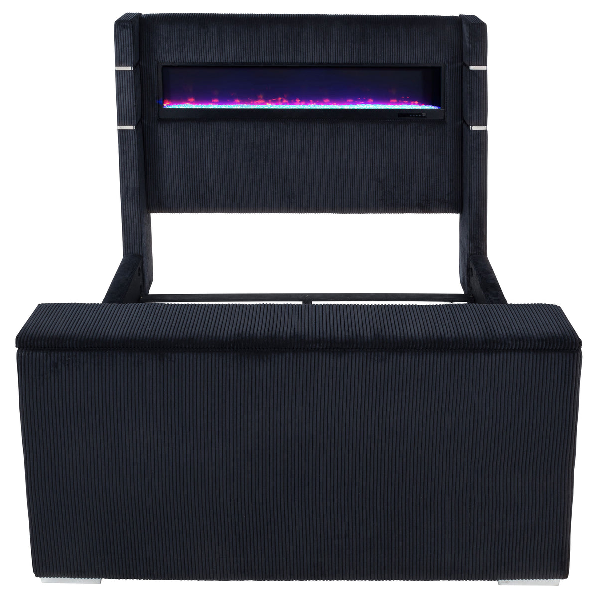 Tisdall Wingback TV Bed with Motorized Lift & Flame Visualizer - Black Corduroy, Queen & King – view 8