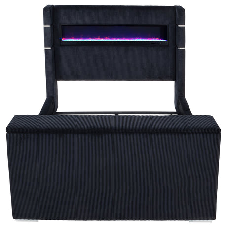 Tisdall Wingback TV Bed with Motorized Lift & Flame Visualizer - Black Corduroy, Queen & King – view 8