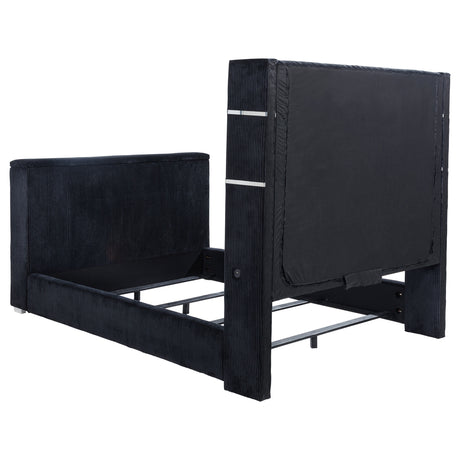 Tisdall Wingback TV Bed with Motorized Lift & Flame Visualizer - Black Corduroy, Queen & King – view 9
