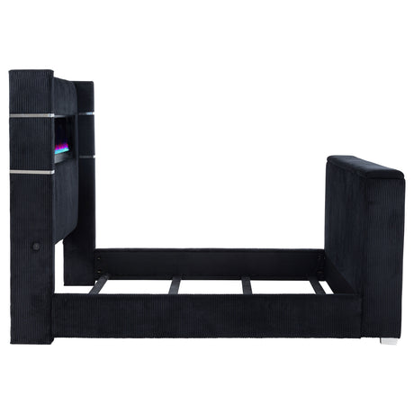Tisdall Wingback TV Bed with Motorized Lift & Flame Visualizer - Black Corduroy, Queen & King – view 10