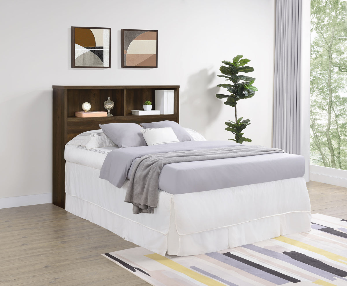 Westpark Bookcase Headboard & Wall Bed Sets - Open Cubby Storage with USB Nightstand in Dark Pine – view 2