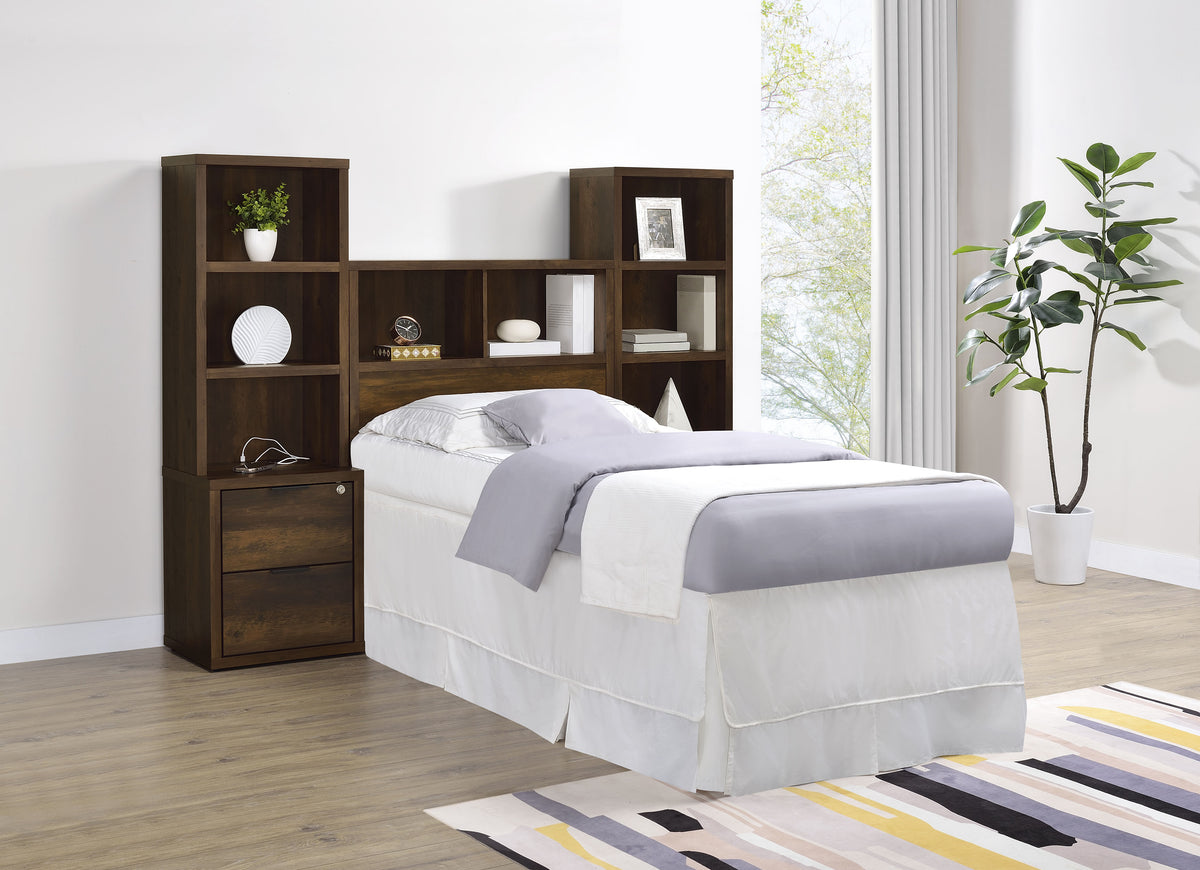 Westpark Bookcase Headboard & Wall Bed Sets - 3pcs- Twin Headboard + 2 Bookcase Nightstands