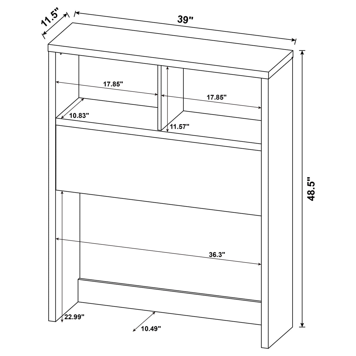 Westpark Bookcase Headboard & Wall Bed Sets - Open Cubby Storage with USB Nightstand in Dark Pine – view 17