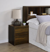 Westpark Bookcase Headboard & Wall Bed Sets - Open Cubby Storage with USB Nightstand in Dark Pine - lifestyle
