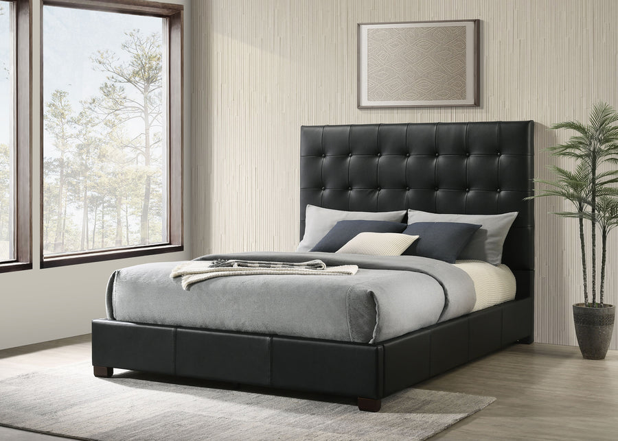 Medley Genuine Leather Platform Bed - Grid-Tufted Headboard in Black or Tan, Queen & Eastern King