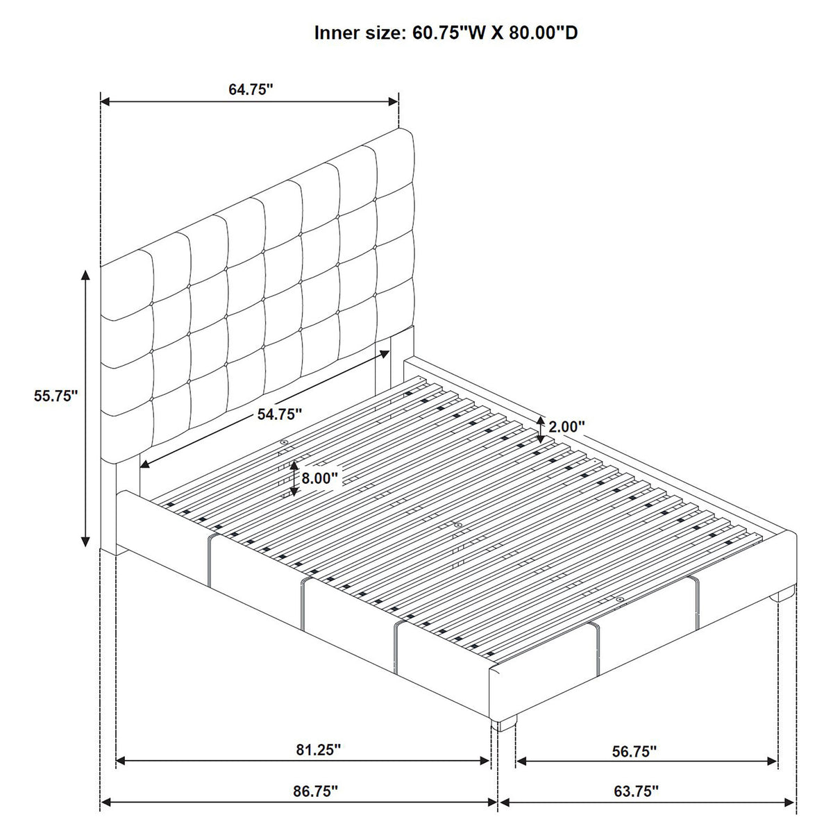 Medley Genuine Leather Platform Bed - Grid-Tufted Headboard in Black or Tan, Queen & Eastern King – view 12