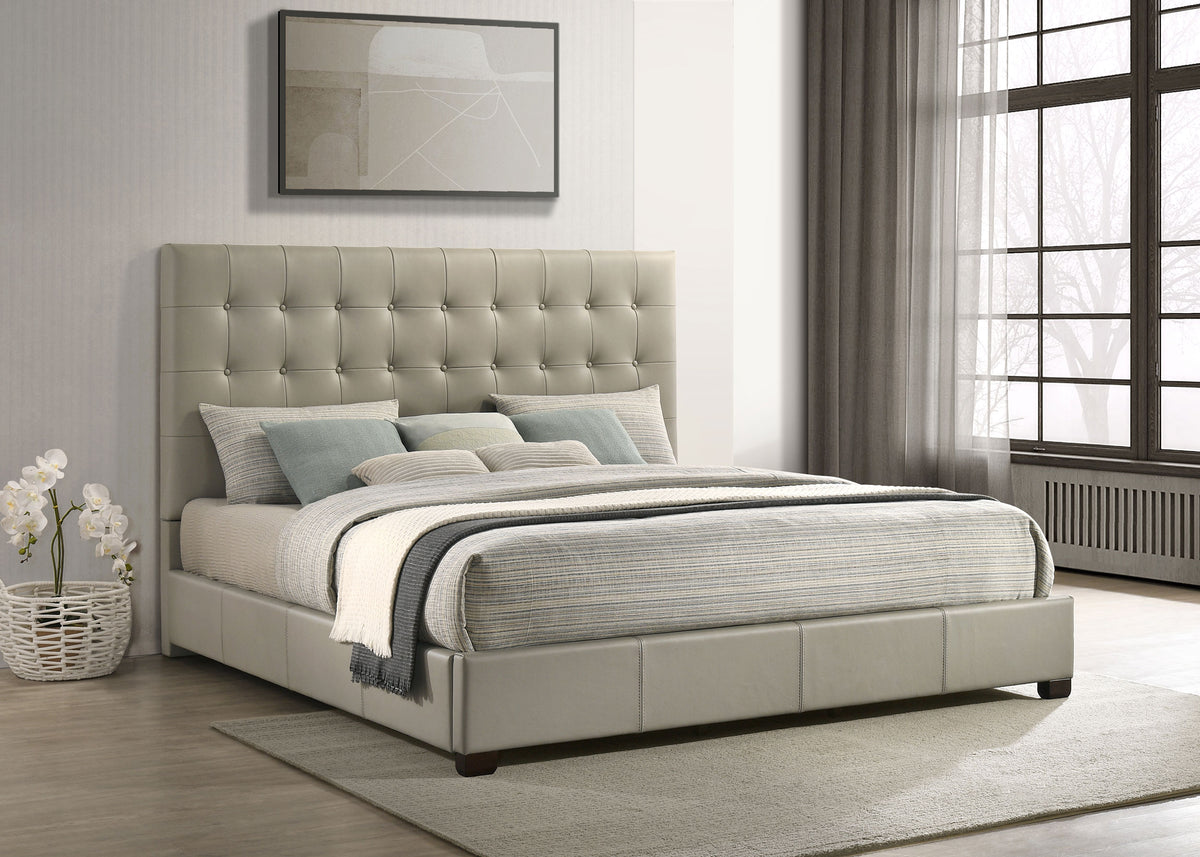 Medley Genuine Leather Platform Bed - Grid-Tufted Headboard in Black or Tan, Queen & Eastern King - lifestyle