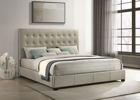 Medley Genuine Leather Platform Bed - Grid-Tufted Headboard in Black or Tan, Queen & Eastern King - lifestyle