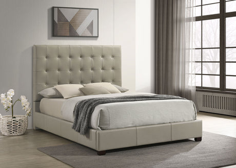 Medley Genuine Leather Platform Bed - Grid-Tufted Headboard in Black or Tan, Queen & Eastern King - lifestyle