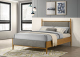 Mason Mid-Century Platform Bed with Padded Grey Headboard - Light Brown Wood, Twin to Eastern King – view 14