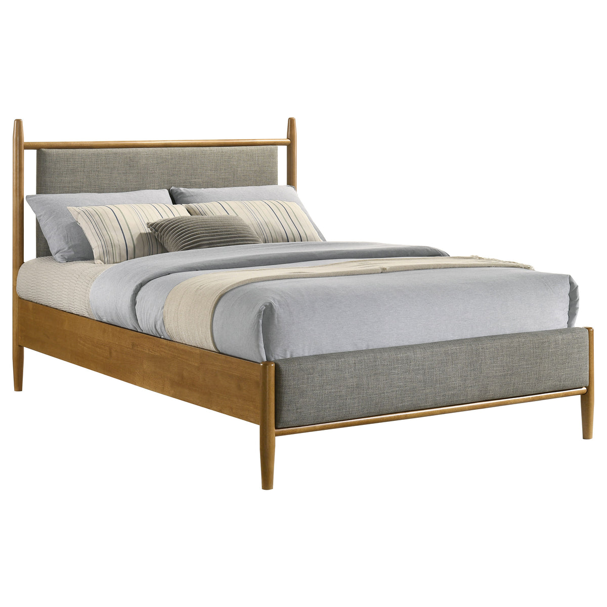 Mason Mid-Century Platform Bed with Padded Grey Headboard - Light Brown Wood, Twin to Eastern King – view 15