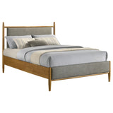 Mason Mid-Century Platform Bed with Padded Grey Headboard - Light Brown Wood, Twin to Eastern King – view 15