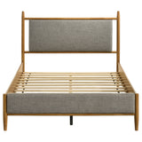 Mason Mid-Century Platform Bed with Padded Grey Headboard - Light Brown Wood, Twin to Eastern King – view 16