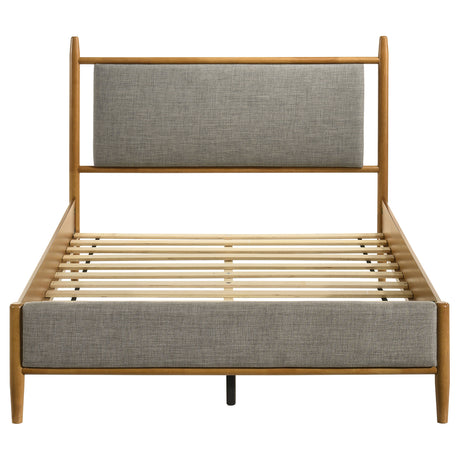 Mason Mid-Century Platform Bed with Padded Grey Headboard - Light Brown Wood, Twin to Eastern King – view 16