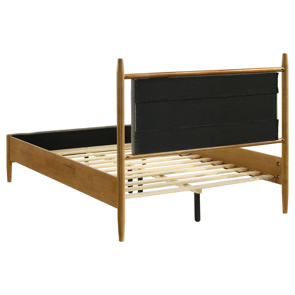 Mason Mid-Century Platform Bed with Padded Grey Headboard - Light Brown Wood, Twin to Eastern King – view 17