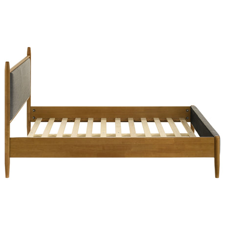 Mason Mid-Century Platform Bed with Padded Grey Headboard - Light Brown Wood, Twin to Eastern King – view 18