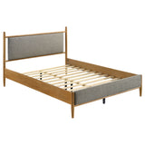 Mason Mid-Century Platform Bed with Padded Grey Headboard - Queen