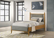 Mason Mid-Century Platform Bed with Padded Grey Headboard - Light Brown Wood, Twin to Eastern King – view 1