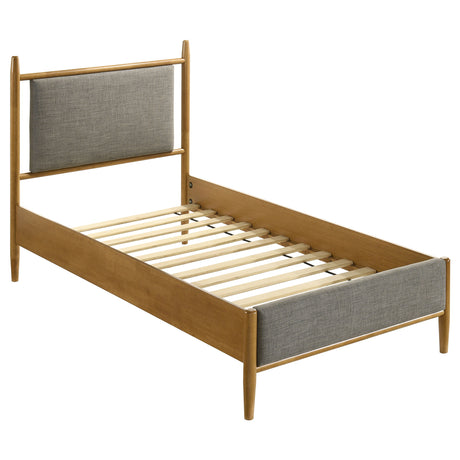 Mason Mid-Century Platform Bed with Padded Grey Headboard - Twin