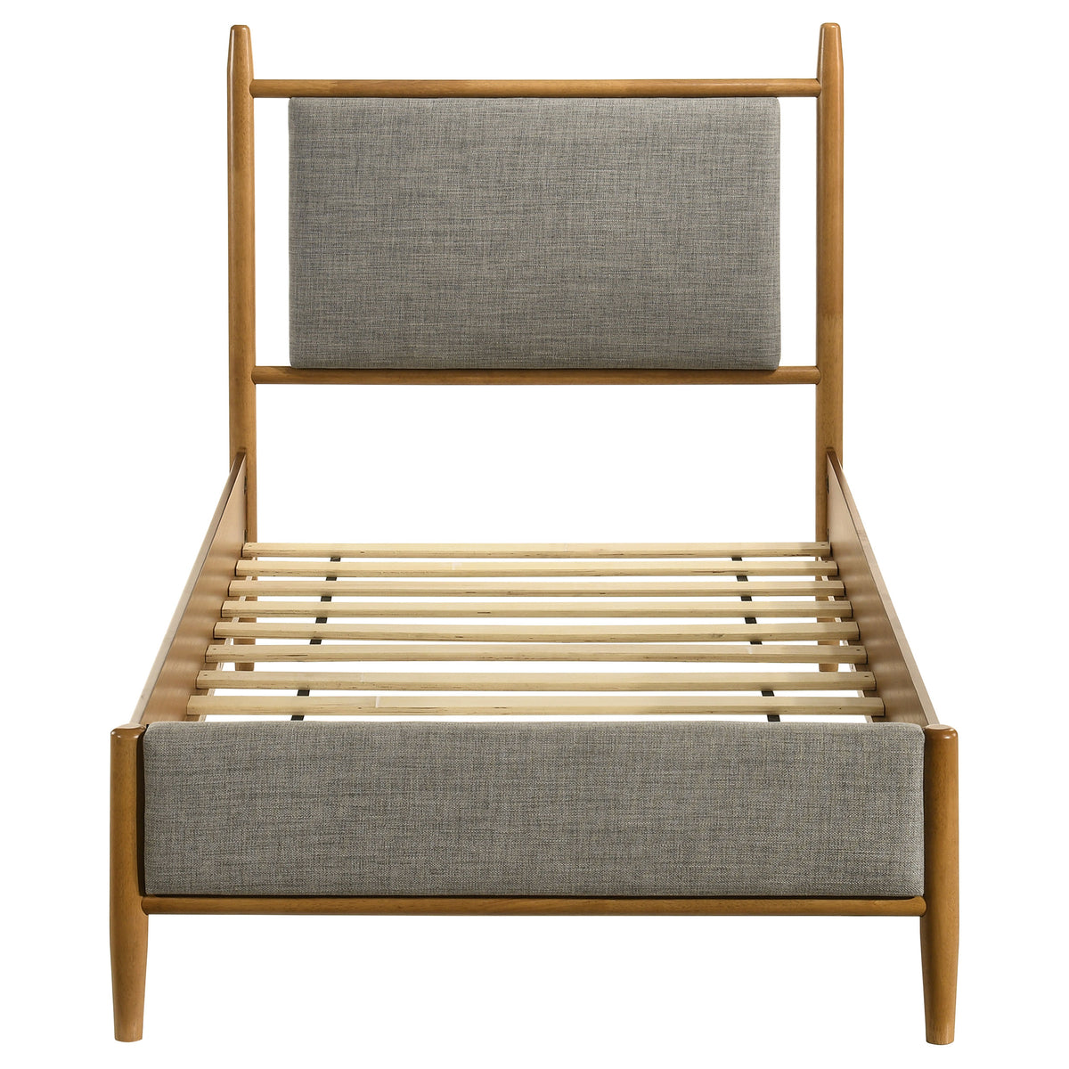 Mason Mid-Century Platform Bed with Padded Grey Headboard - Light Brown Wood, Twin to Eastern King – view 7