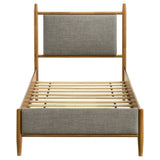 Mason Mid-Century Platform Bed with Padded Grey Headboard - Light Brown Wood, Twin to Eastern King – view 7