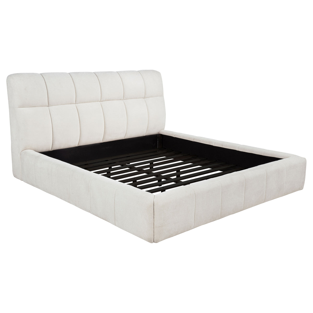 Nollet Channel-Tufted Upholstered Platform Bed - Cream