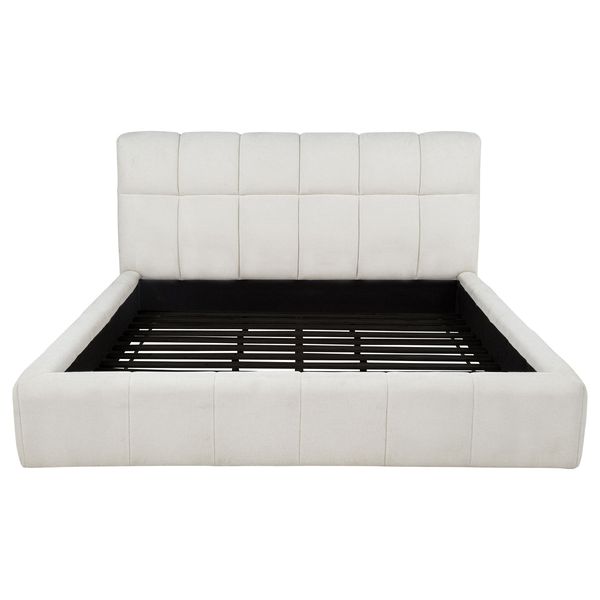Nollet Channel-Tufted Upholstered Platform Bed - 48" Headboard in Cream or Grey, Queen to California King