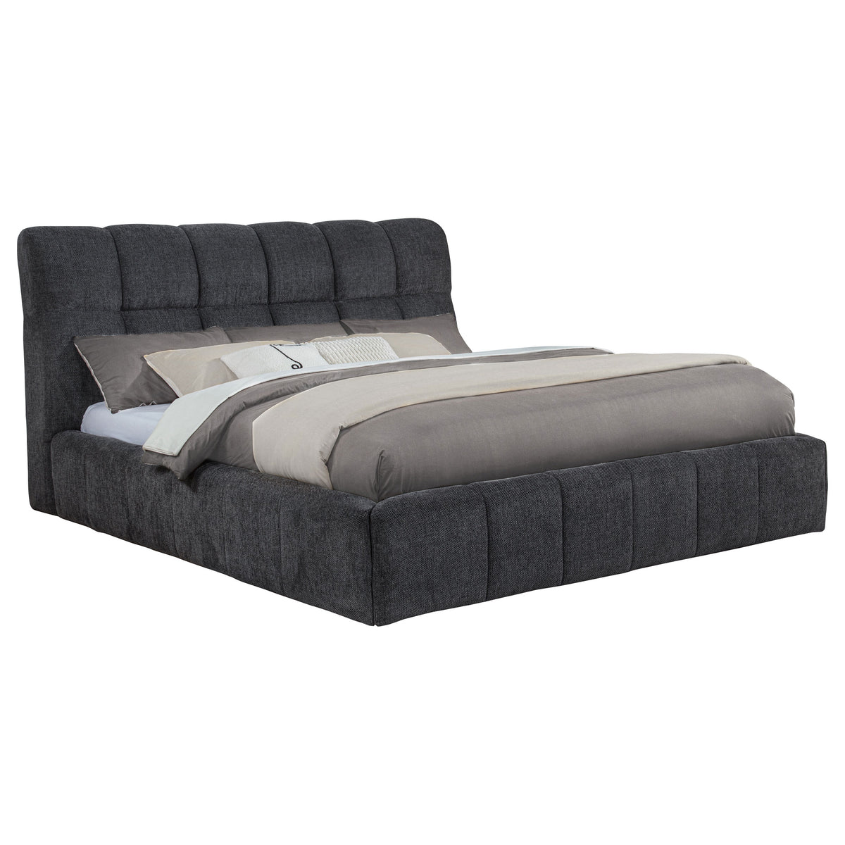 Nollet Channel-Tufted Upholstered Platform Bed - Grey