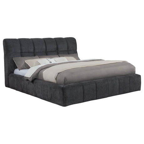 Nollet Channel-Tufted Upholstered Platform Bed - Grey