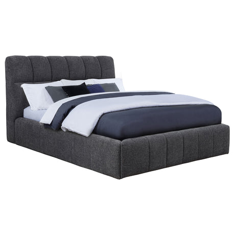 Nollet Channel-Tufted Upholstered Platform Bed - Grey