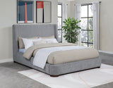 Rennes Upholstered Wingback Platform Bed - Grey Fabric with Walnut Legs, Queen or Eastern King – view 2