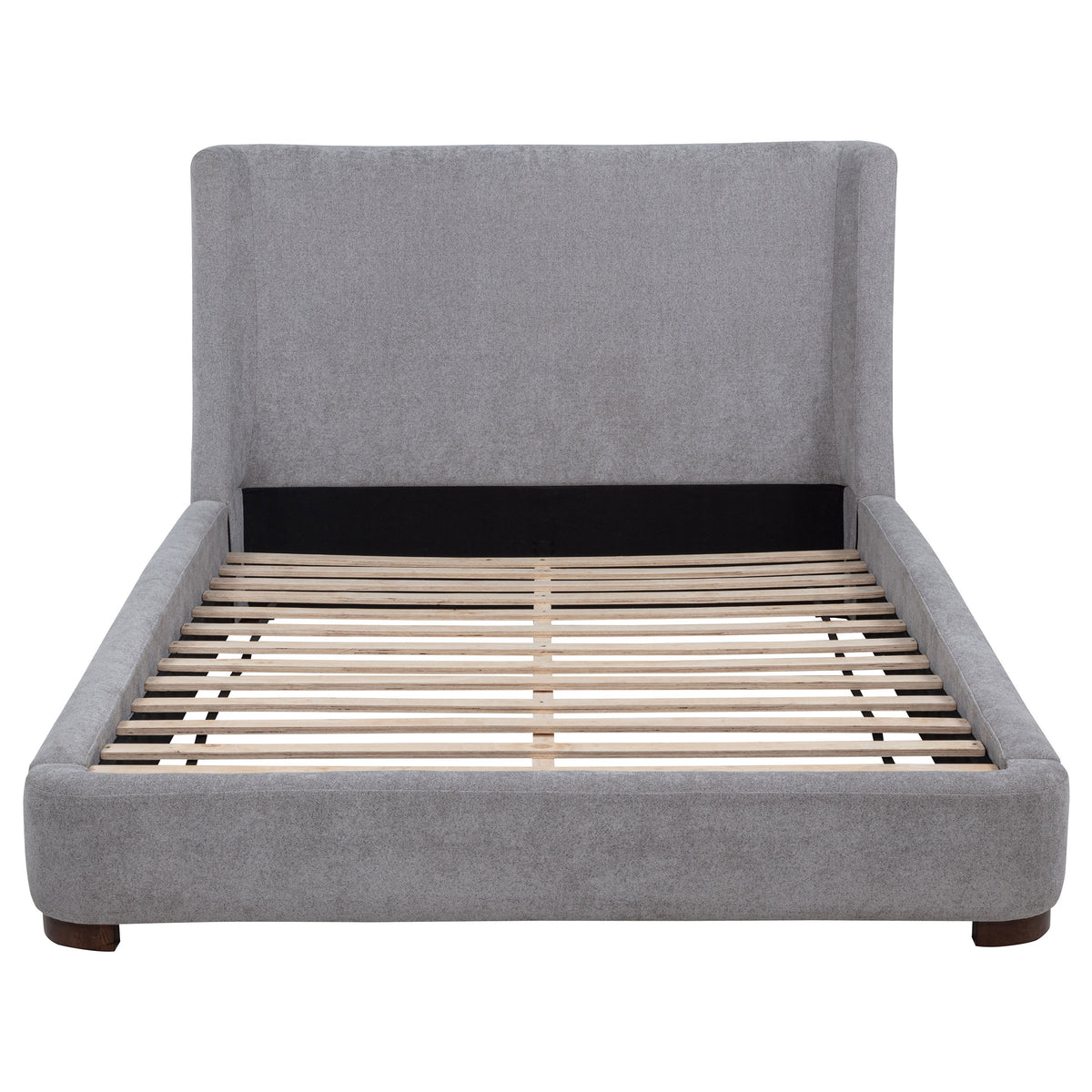 Rennes Upholstered Wingback Platform Bed - Grey Fabric with Walnut Legs, Queen or Eastern King – view 6