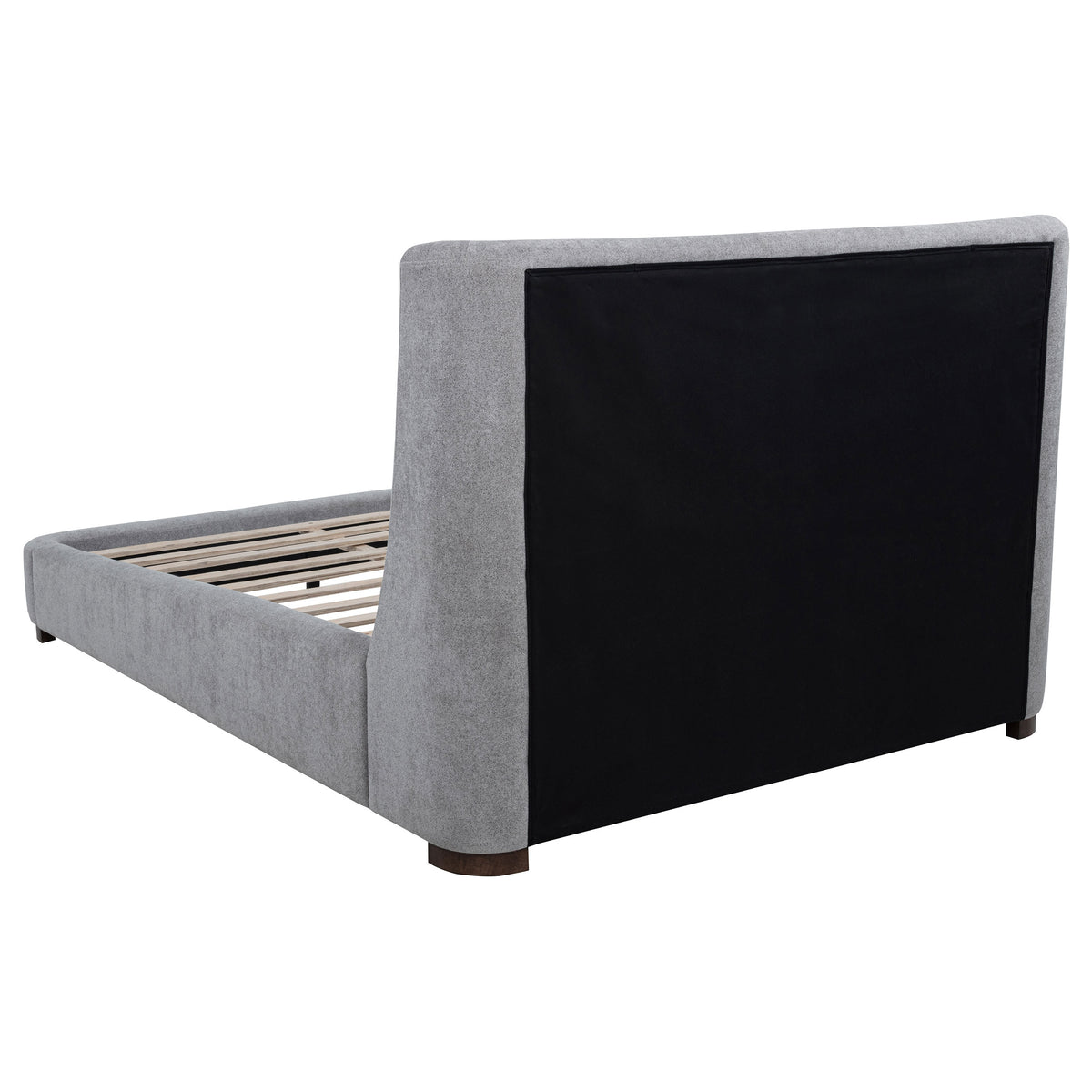 Rennes Upholstered Wingback Platform Bed - Grey Fabric with Walnut Legs, Queen or Eastern King – view 7