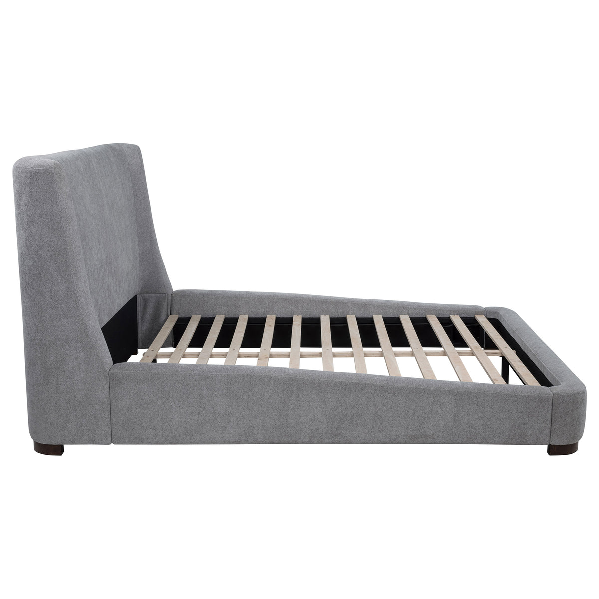 Rennes Upholstered Wingback Platform Bed - Grey Fabric with Walnut Legs, Queen or Eastern King – view 8