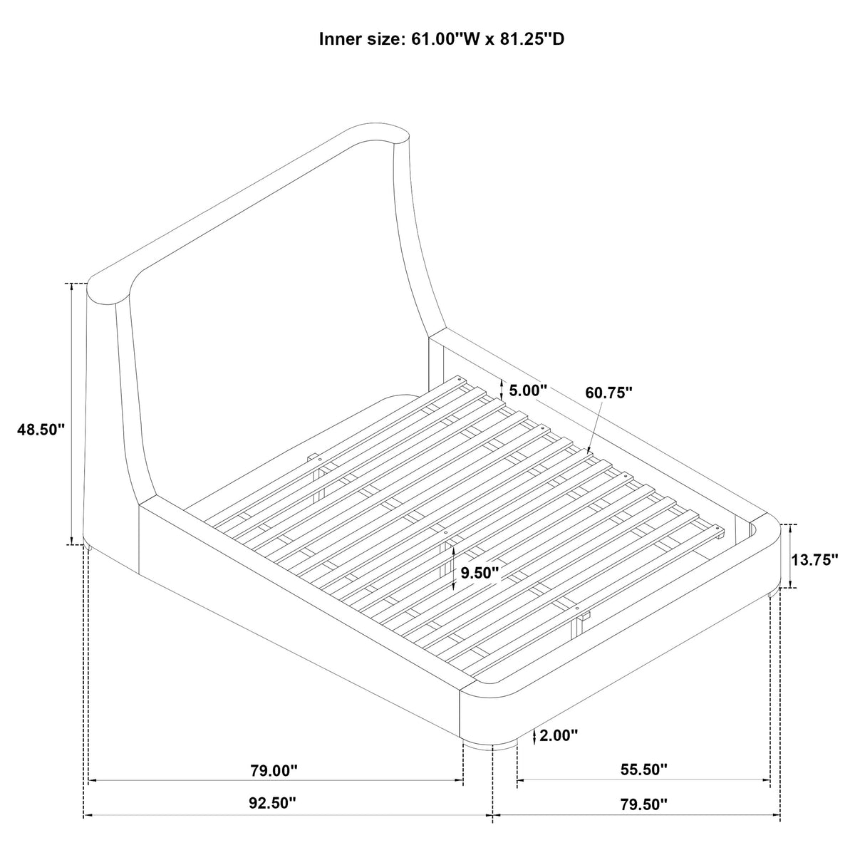 Rennes Upholstered Wingback Platform Bed - Grey Fabric with Walnut Legs, Queen or Eastern King – view 11
