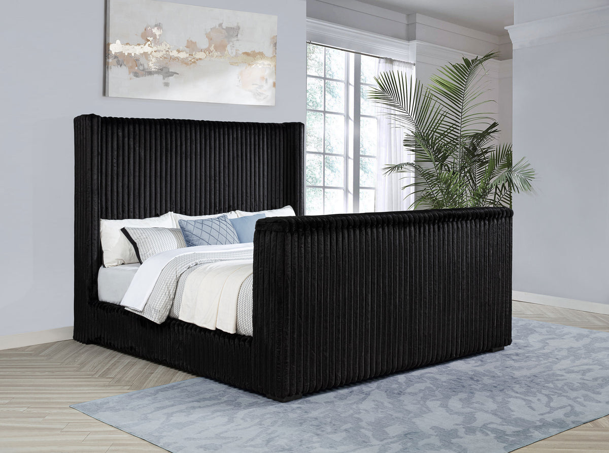 Centergrove Velvet Wingback TV Bed with Hidden Lift - Channel-Tufted Black, Queen to California King – view 2