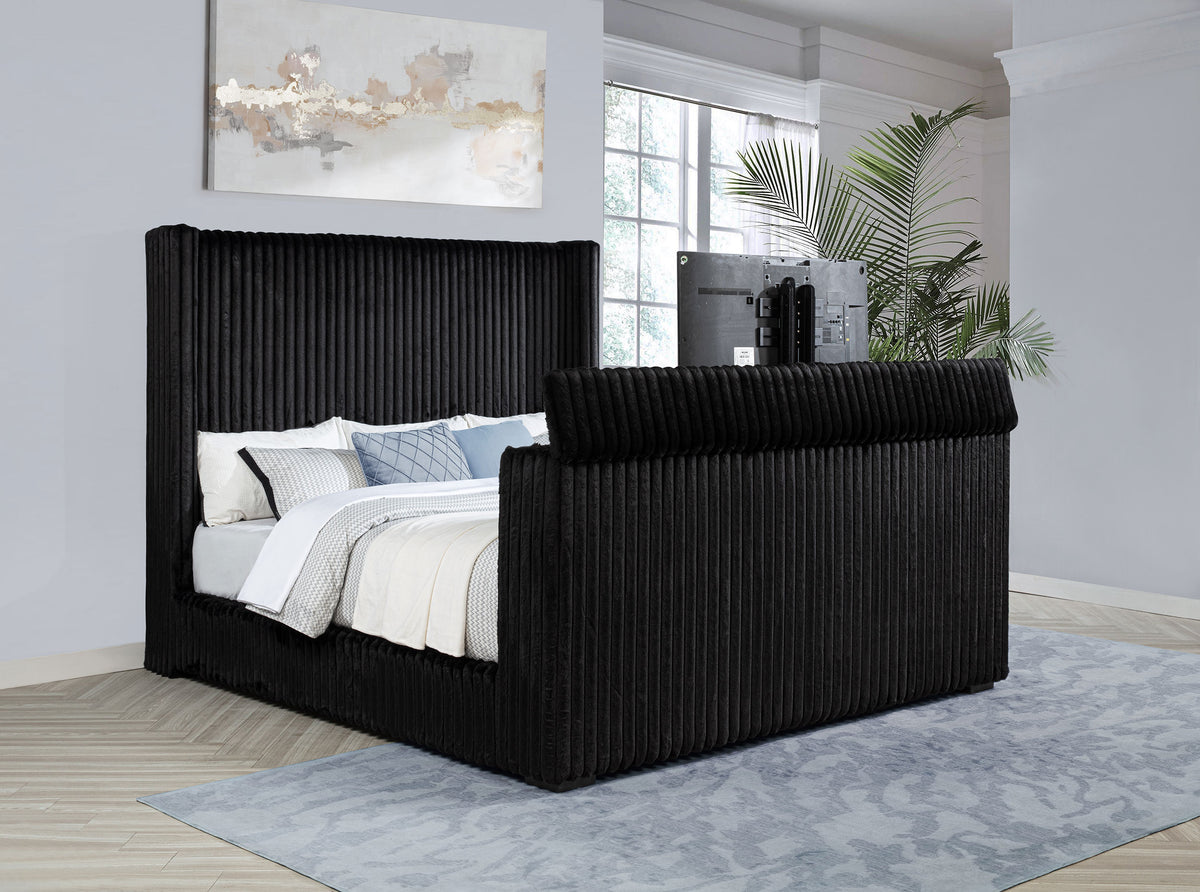 Centergrove Velvet Wingback TV Bed with Hidden Lift - Channel-Tufted Black, Queen to California King – view 19