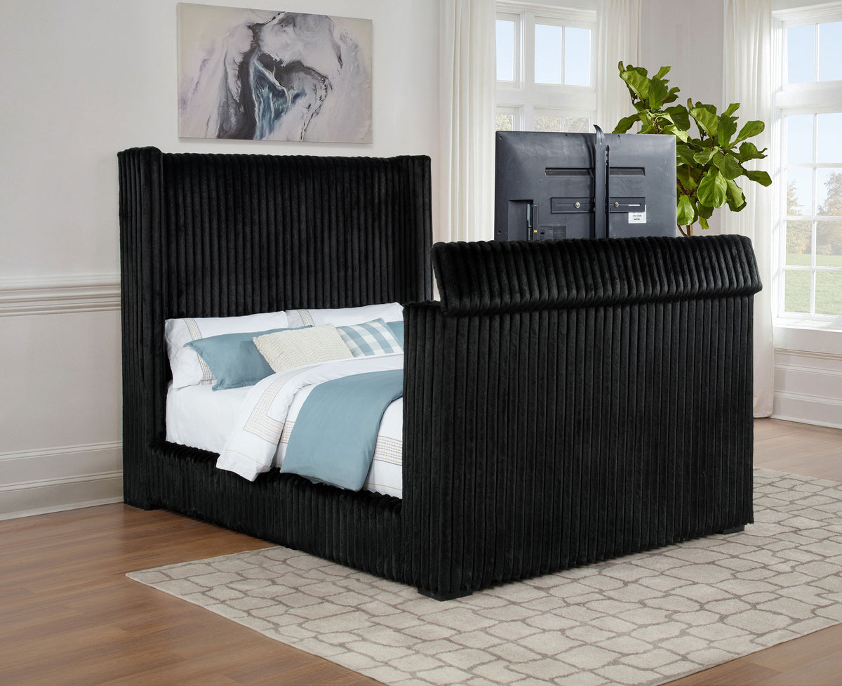 Centergrove Velvet Wingback TV Bed with Hidden Lift - Channel-Tufted Black, Queen to California King – view 7