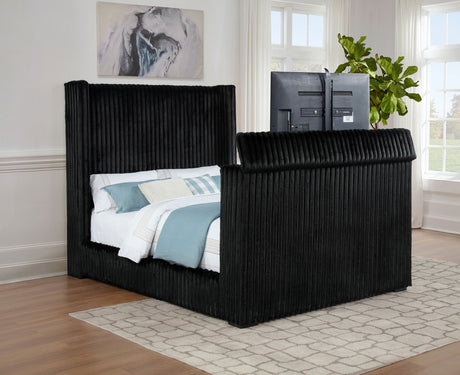 Centergrove Velvet Wingback TV Bed with Hidden Lift - Channel-Tufted Black, Queen to California King – view 7