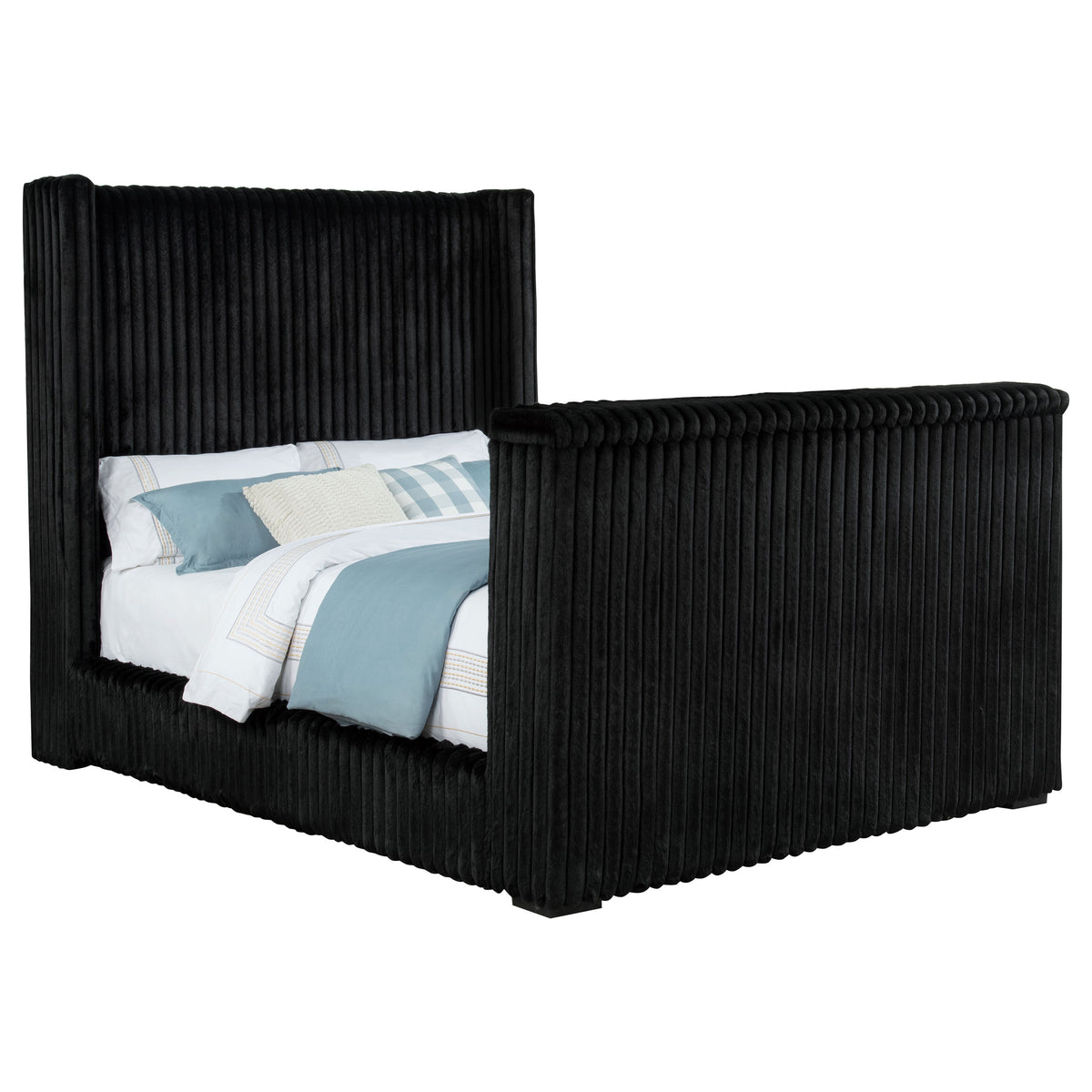 Centergrove Velvet Wingback TV Bed with Hidden Lift - Channel-Tufted Black, Queen to California King – view 8