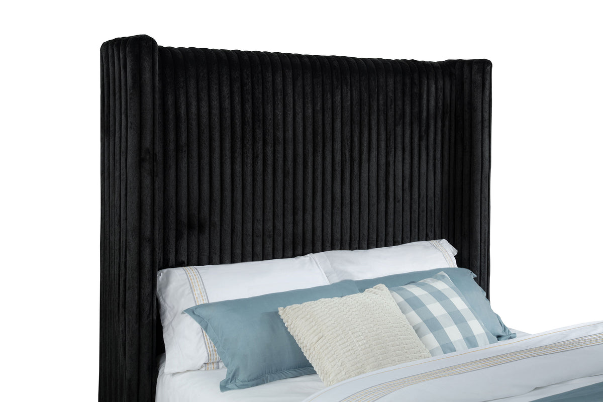 Centergrove Velvet Wingback TV Bed with Hidden Lift - Channel-Tufted Black, Queen to California King – view 13
