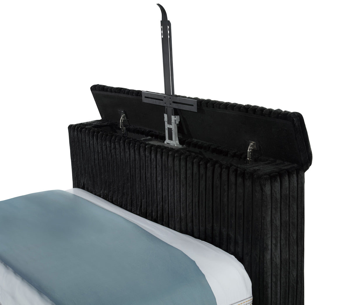 Centergrove Velvet Wingback TV Bed with Hidden Lift - Channel-Tufted Black, Queen to California King – view 14