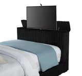 Centergrove Velvet Wingback TV Bed with Hidden Lift - Channel-Tufted Black, Queen to California King – view 15