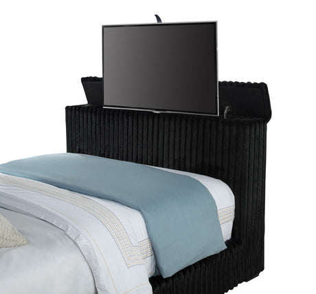 Centergrove Velvet Wingback TV Bed with Hidden Lift - Channel-Tufted Black, Queen to California King – view 15