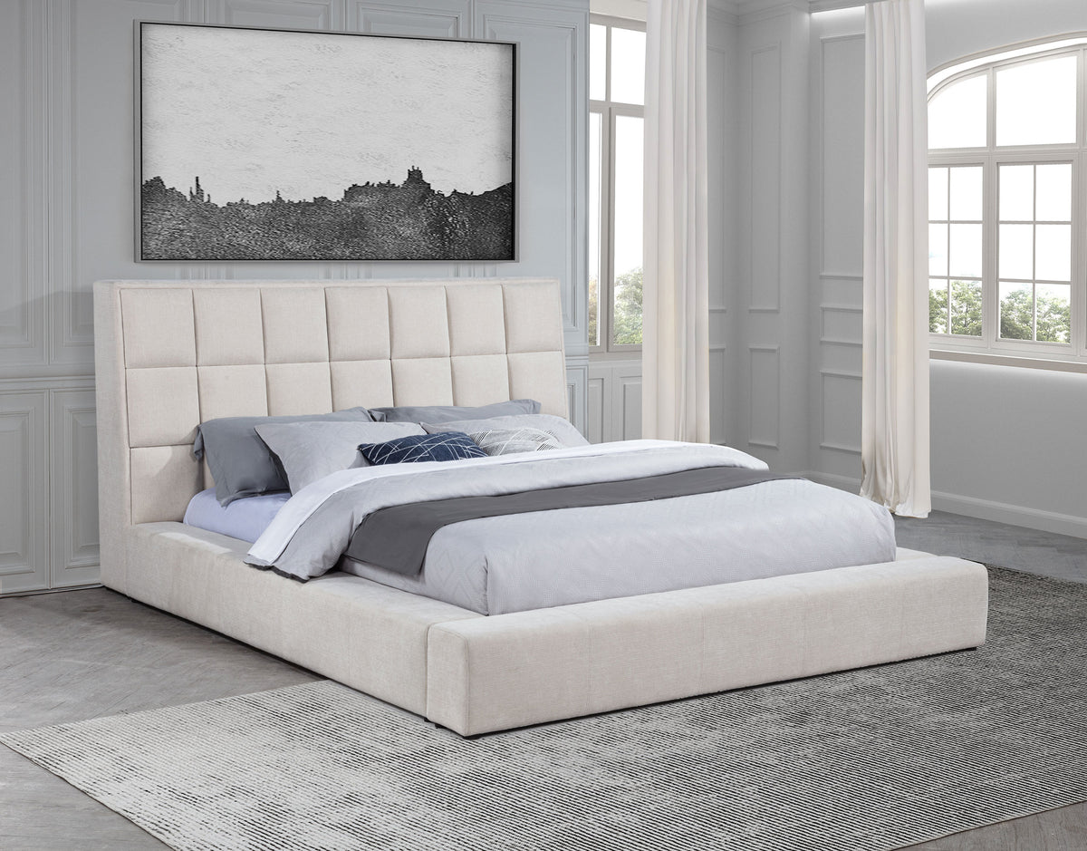 Dreux Upholstered Platform Bed with LED Reading Lights & Storage Console - Tufted Cream or Grey, Queen to California King – view 20