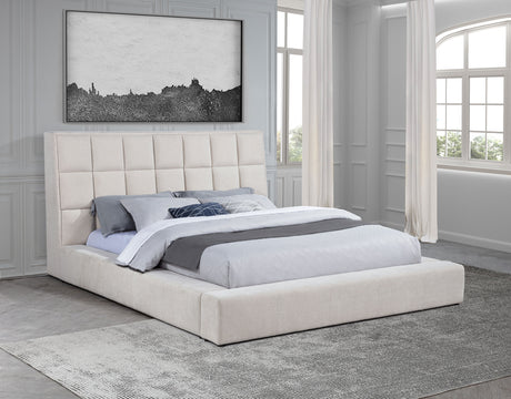 Dreux Upholstered Platform Bed with LED Reading Lights & Storage Console - Tufted Cream or Grey, Queen to California King - lifestyle