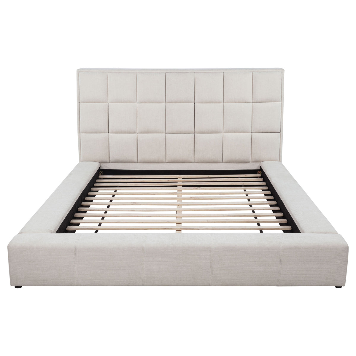 Dreux Upholstered Platform Bed with LED Reading Lights & Storage Console - Tufted Cream or Grey, Queen to California King – view 11